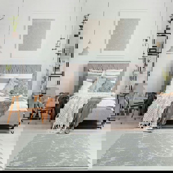 Machine Washable Flatweave Rug Abstract Green