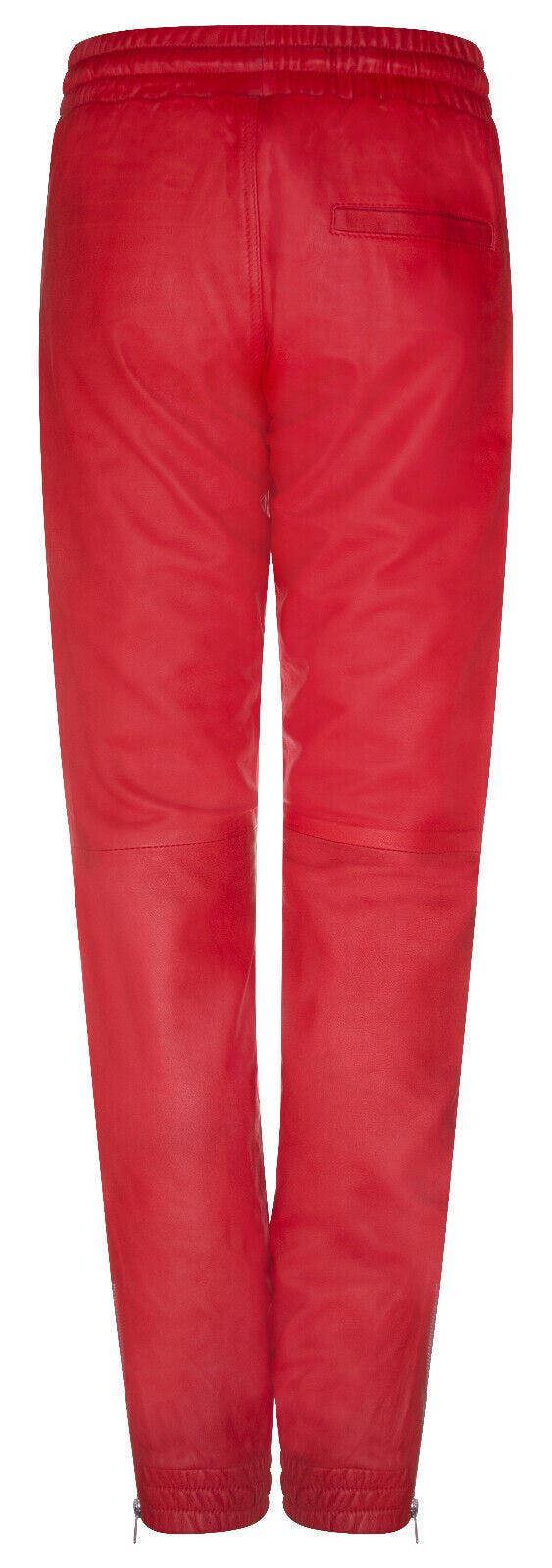 Infinity Leather Women's Red Nappa Leather Trousers Joggers