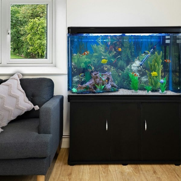 Monstershop Aquarium Fish Tank & Cabinet with Complete Starter Kit - Black Tank & White Gravel