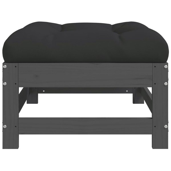 Berkfield Garden Footstool with Cushion Grey Solid Wood Pine