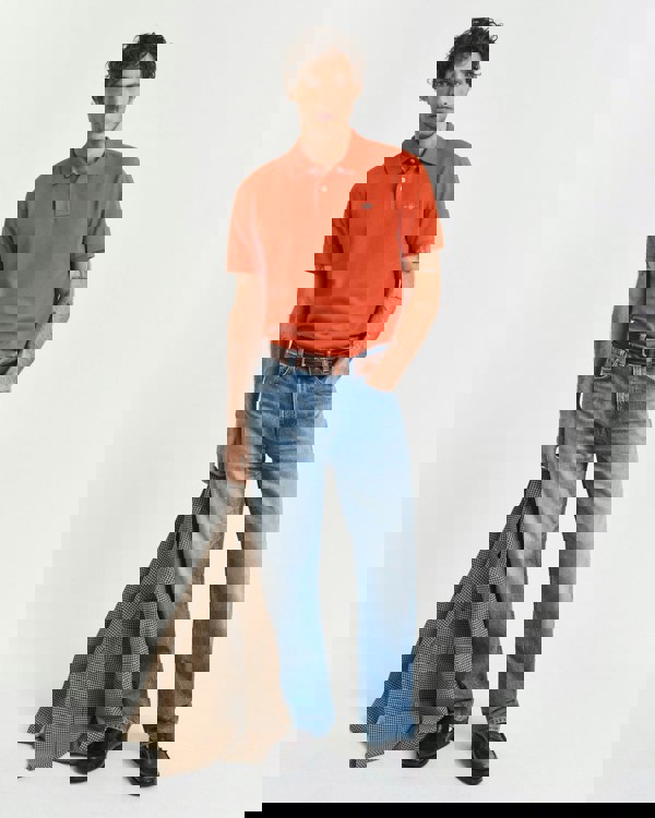 GANT Mens Regular Fit Short Sleeve Shield Logo Pique Polo - 845 Deep Orange