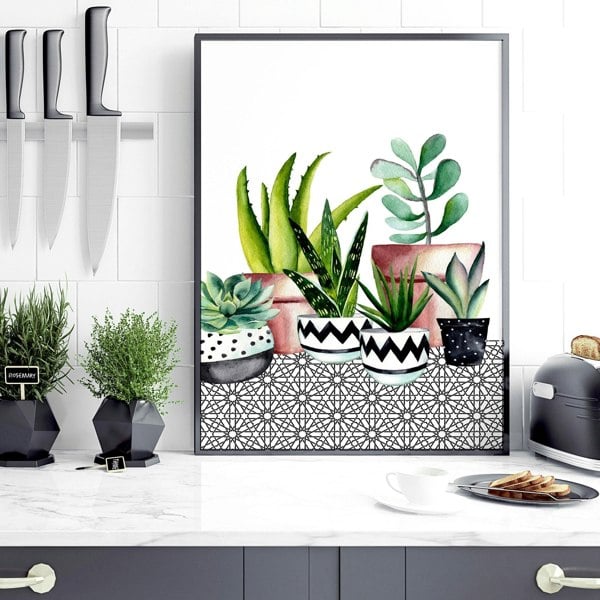 Kitchen wall pictures | set of 2 Succulent wall art prints