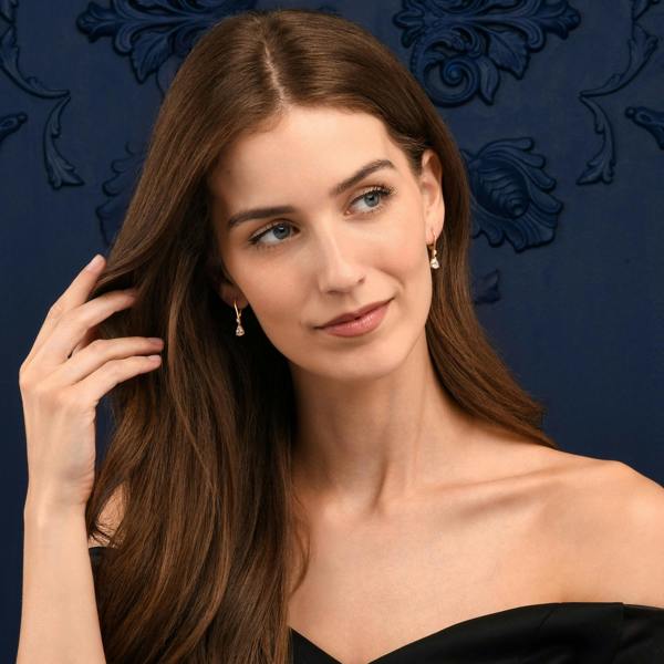namana Gold Plated Sterling Silver Pear Drop Cubic Zirconia Leverback Dangle Earrings