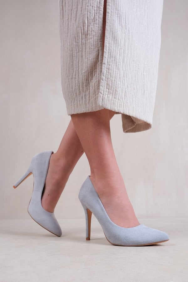 Where's That From Leah Toe Pump High Heel in Light Grey Suede