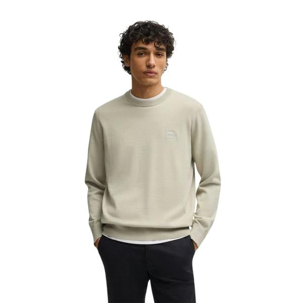 Boss Mens Kanovano Crew Neck Jumper - Light Beige - 