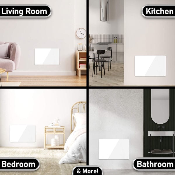 Mylek Radiator Glass Panel Heater White Slimline, Wifi Enabled Smart APP