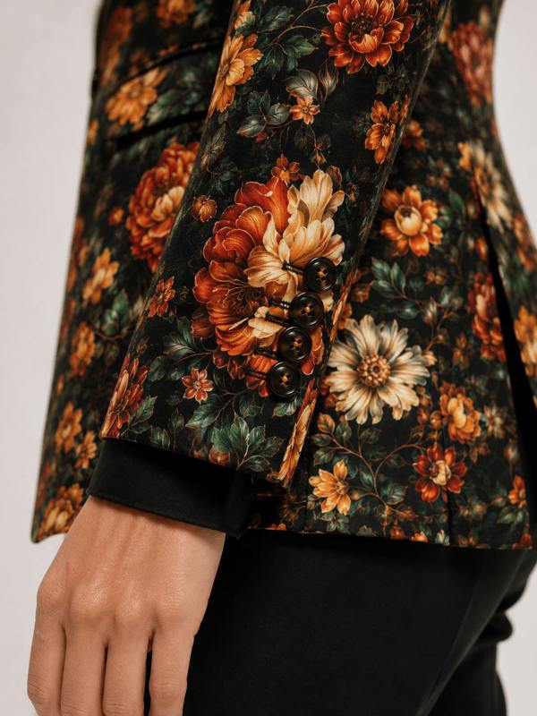Midnight Ember Floral Print Blazer - Claudio Lugli Shirts