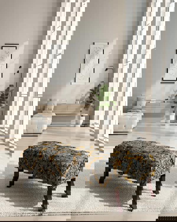 PREMIUM MUSTARD FOLD FLORAL FOOTSTOOL POUFFE FOOTREST TABLE - ISTOOLS