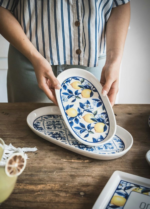 Rozi Odore Di Limone Collection Oval Serving Platter, Set of 2 (26 x 14 cm)
