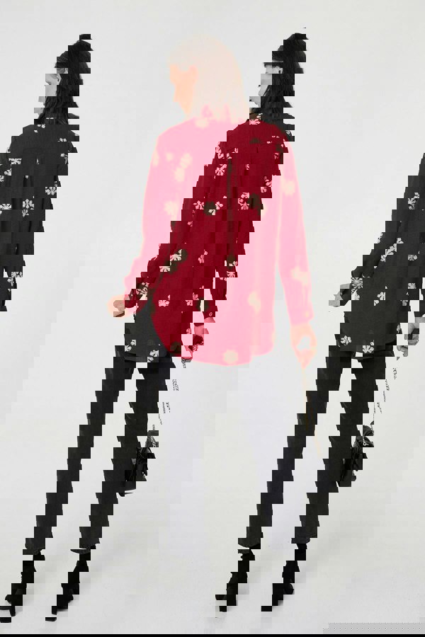 Burgundy | Snowflake Embroidered Long Sleeve Shirt
