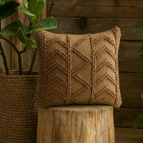 Wyld Haus Set of 2 Snowshill Coffee Zig Zag Handwoven Coffee Cushion Covers