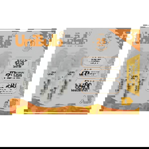 UniBulb LED Golf Ball E14 470lm 4.2W 2700K (Warm White) Light Bulb - Pack of 3 front