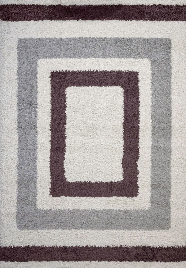 Moodi Shaggy Grey/Purple Rug, classic bordered design, fluffy pile | THE RUGS
