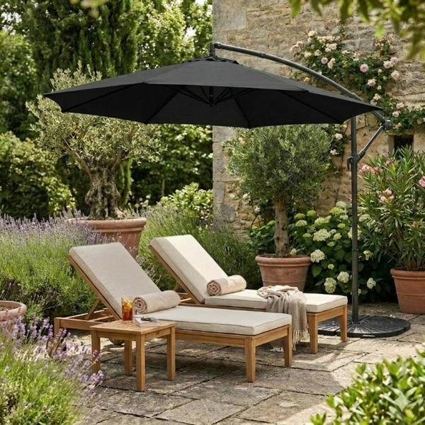 Jardi Cantilever Parasol 3m With Full Fan Base – Black