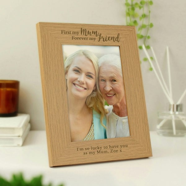 Personalised Memento Company Personalised First My Mum Forever My Friend 5x7 Oak Finish Photo Frame