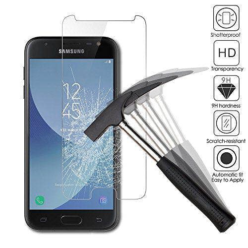 Samsung Galaxy J3 2017 Protector, Tempered Glass Protective Films Invisible Transparent Clear Protection Display Shield - (Pack of 3)