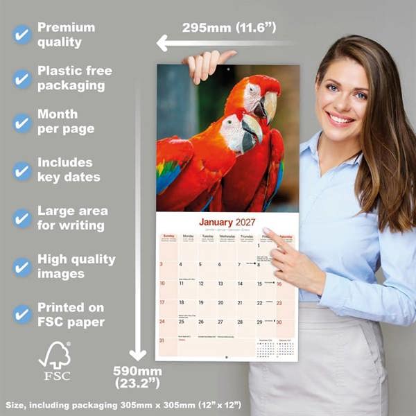 Macaws Calendar 2027, Wall Calendars, Month To View, Animals, Gift
