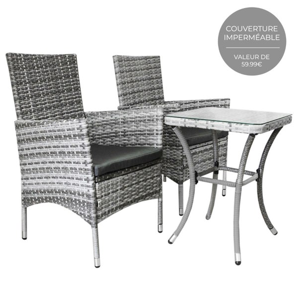 Monstershop Jardí Rattan Bistro Set Light Grey