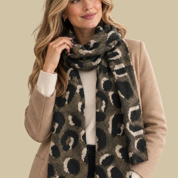 Love EMVY Leopard Print Wool Blend Scarf