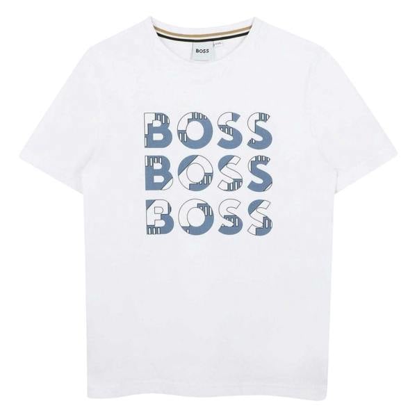 Boss Childrens/Kids Logo Cotton Crew Neck Regular T-Shirt - White - 