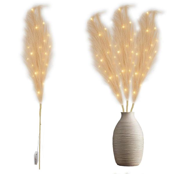 45cm to 100cm Champagne Pampas Grass with Warm White LEDs, Battery-Operated Decorative Stem image 1