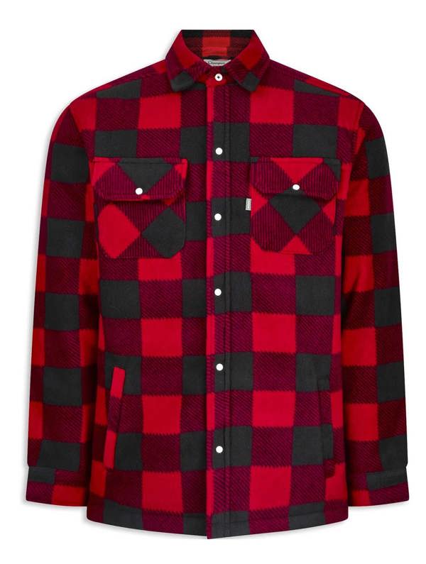 Red check padded Kinross shirt offering classic lumberjack style and insulation for country life