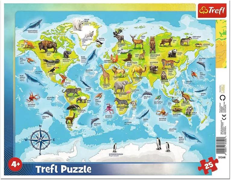 Trefl World Map with Animals Puzzle - 25 Pieces