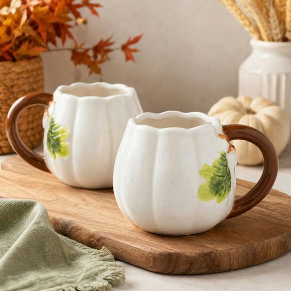 Country Living Set of 2 Pumpkin Shaped Mugs