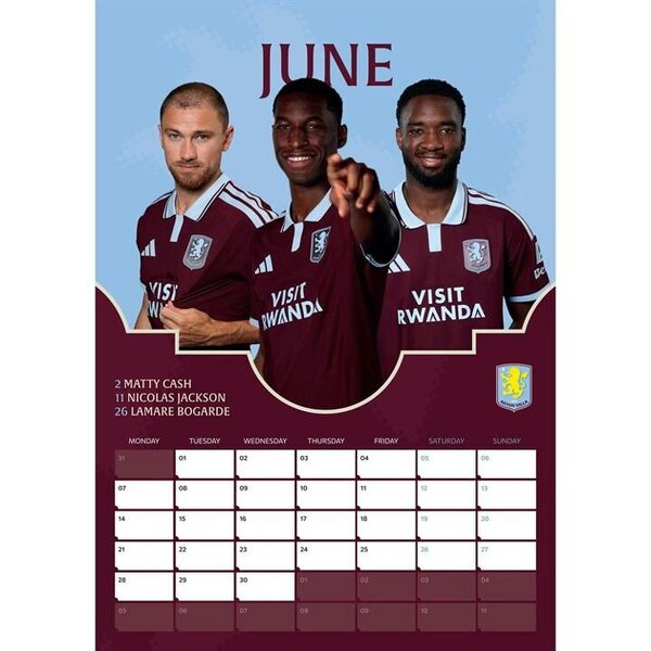 Grange Communications Ltd Aston Villa FC A3 Calendar 2027, Wall Calendars, Month To View, Sports, Gift