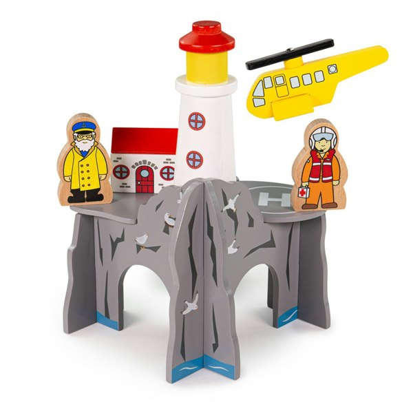 Bigjigs Rail Wooden Lighthouse 4-Way Tunnel - Includes Cottage, Lighthouse Keeper & More