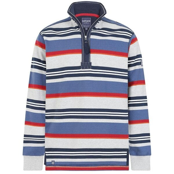 Lazy Jacks LJ40S - Men's Stripe Quarter Zip Sweatshirt - Grey Marle