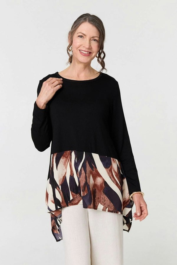 Black | Colour Block Curve Hem Relaxed Tunic
