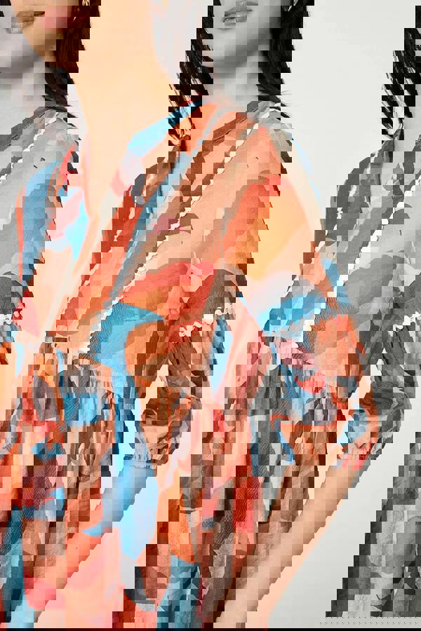 Orange | Abstract Lace Trim Relaxed Blouse