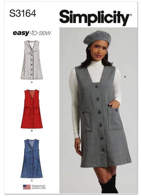 Simplicity Sewing Pattern 3164, Dresses, Pinafores for Women, D5 (4-6-8-10-12) - Intermediate