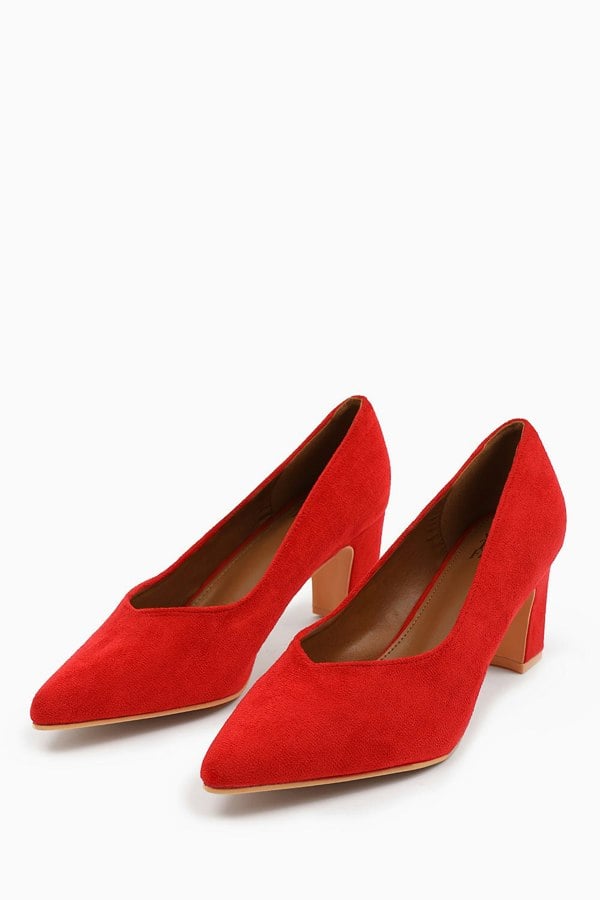 Where's That From Serena Wide Fit Block Heel With Pointed Toe in Red Suede