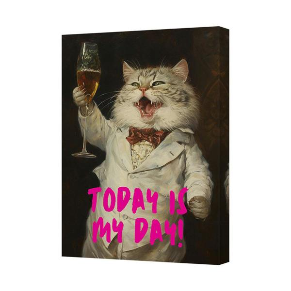 Benjamin Tate Design Today Is My Day Cat Canvas Wall Art With Champagne Glass
