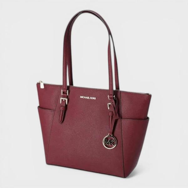 Michael Kors Zip Tote Saffiano Leather Handbag Dark Cherry