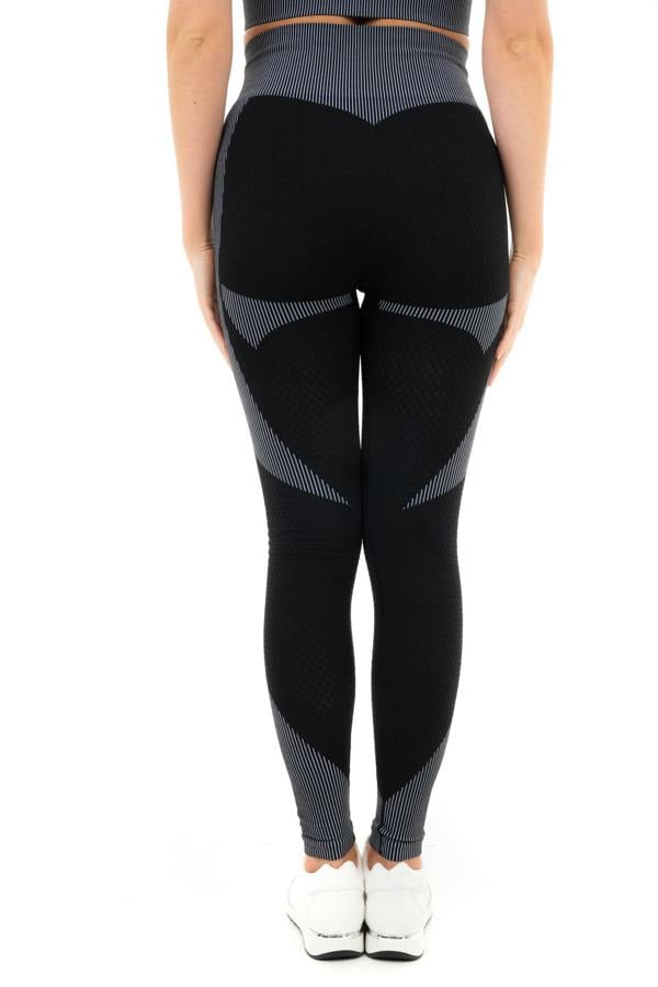 Smart Living Women's Textured High Waist Panel Leggings with Striped Design - Black / Grey