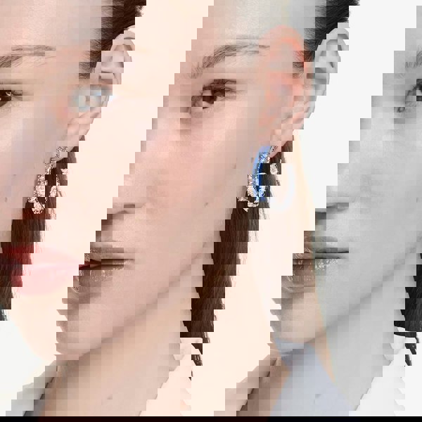 Swarovski Matrix Rhodium Plated Blue & White Zirconia Hoop Earrings 5722459