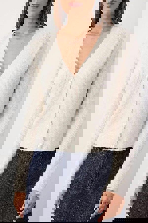 WOVCOR Crop Soft-Textured V Neck Knit Cardigan with Button Detail