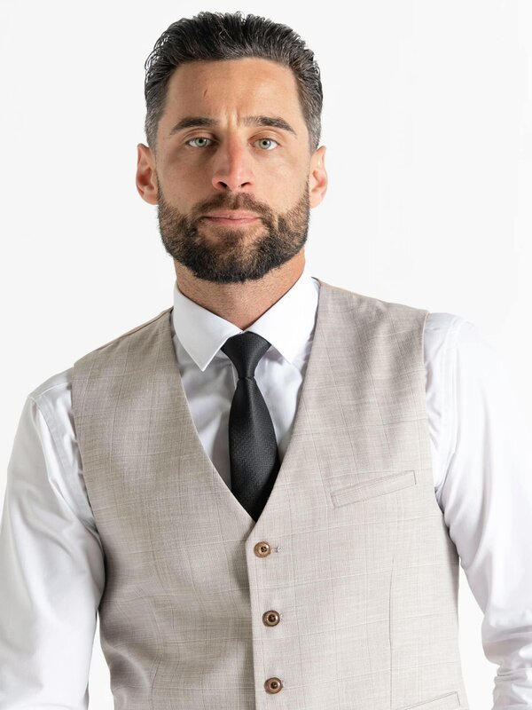 V2 Classic Kensignton Three Piece Suit - Cream with Light Brown Checks