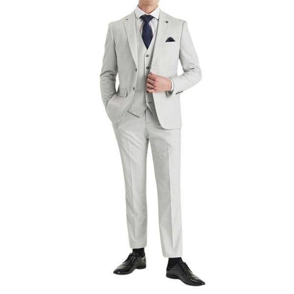 Infinity Leather Men's Silver Lightweight Summer Wedding Party 3 Piece Suit