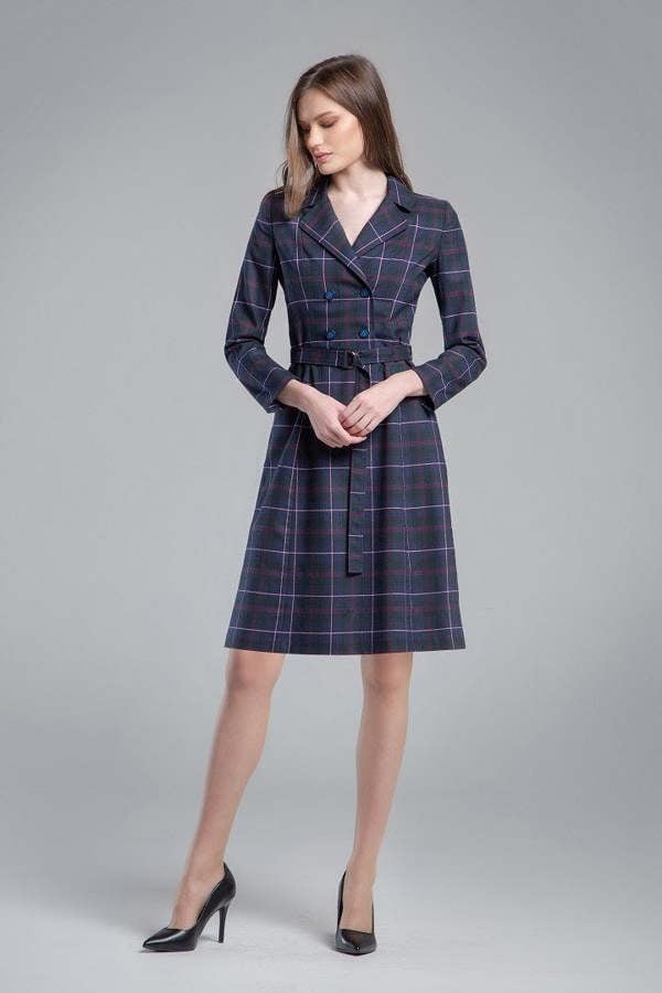 Rumour London Annabel tartan double-breasted dress with pleated back