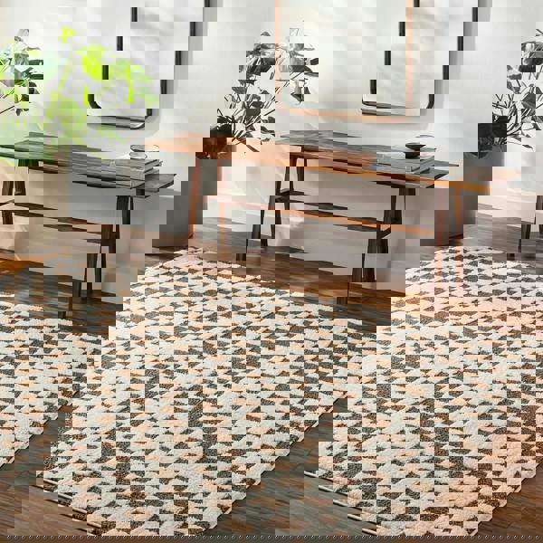 Livabliss Freud-Modern Ivory Brown High Pile Checkered Rug