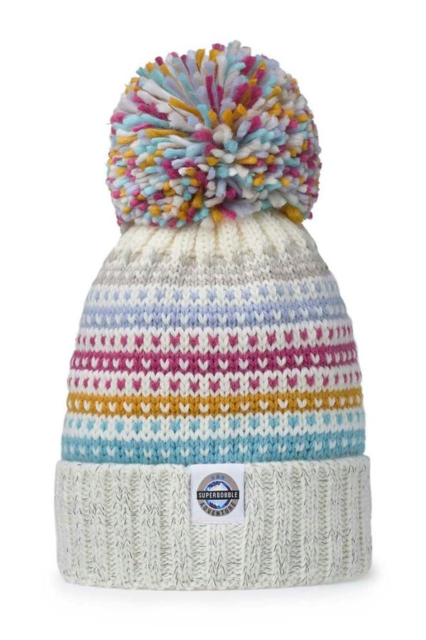 SuperBobble Nordic Knit Beanie Bobble Hat - Candy Stripe