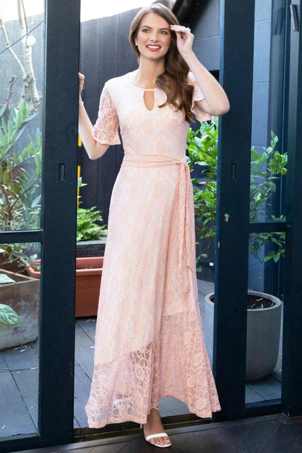 HotSquash Keyhole Lace Dress with Asymmetric Hem
