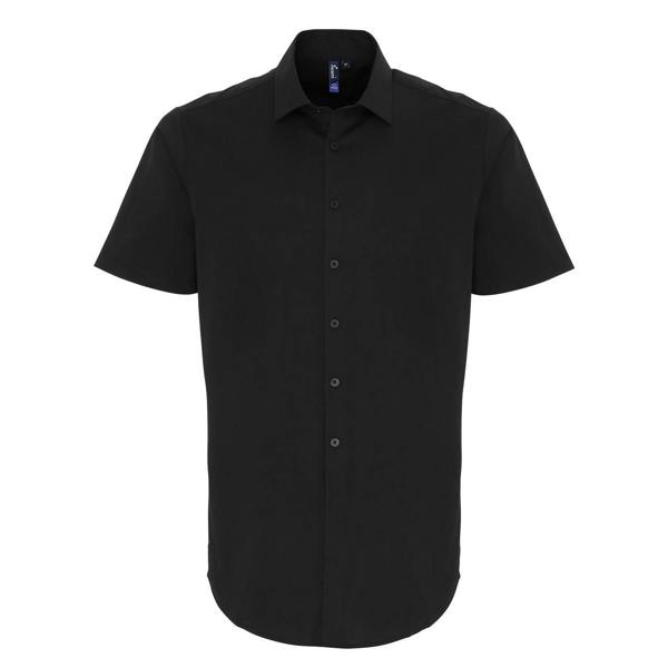 Premier Mens Poplin Stretch Short-Sleeved Shirt - Black