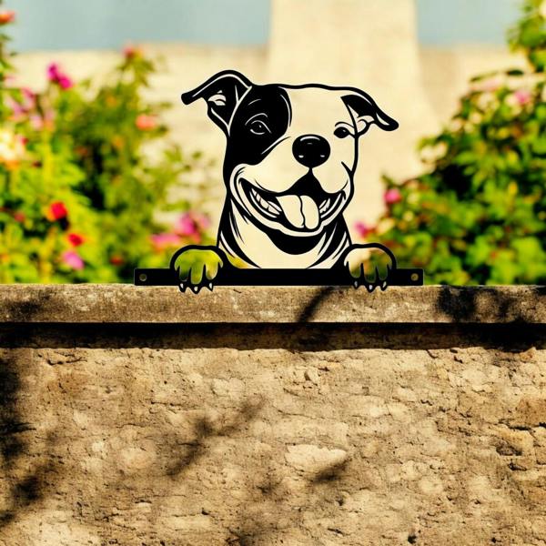 EDH Door Hardware Metal Staffie Peeking Dog Silhouette – 25cm x 9cm x 1.5cm | Decorative Metal Dog Art for Home & Garden Décor