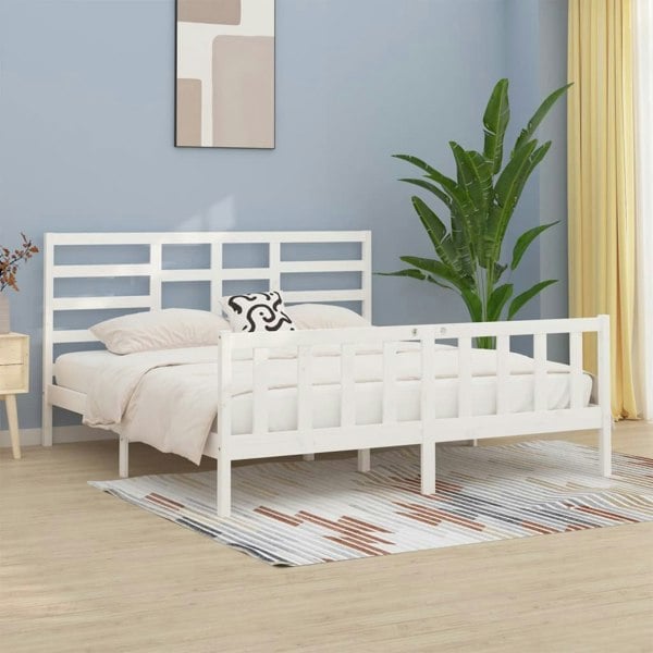 Berkfield Bed Frame White Solid Wood 180x200 cm Super King Size
