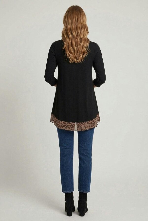 Izabel London Animal Print Hem Relaxed Tunic Top
